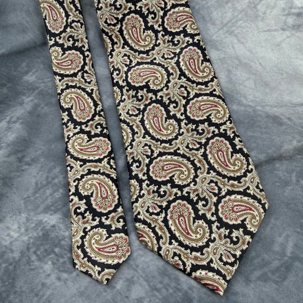 Resilio Mens Paisley Silk Tie Black Tan Red Traditional Necktie Vintage Style